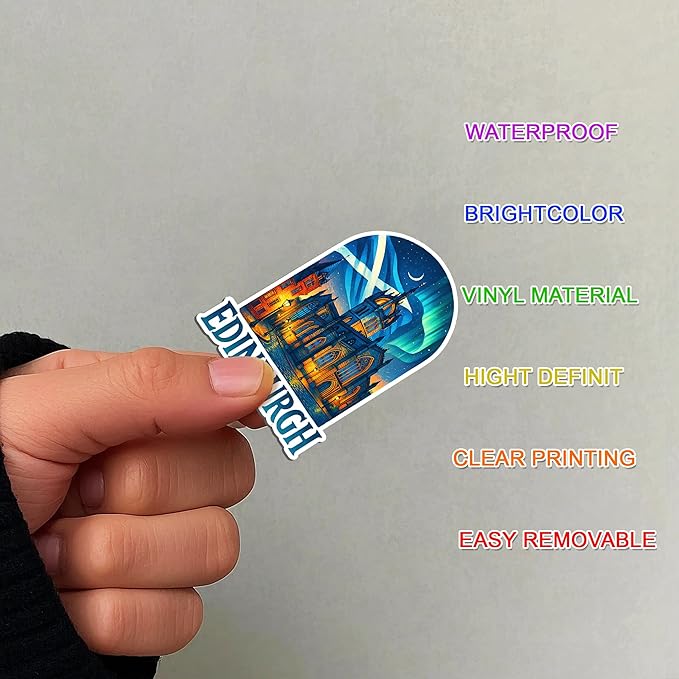 100 PCS Scotland Stickers Pack, Vinyl Waterproof Decals of Edinburgh Glasgow Highland Cow Castles and Scottish Symbols, Travel Souvenir Gift for Teens Adults Scrapbook Laptop Water Bottle