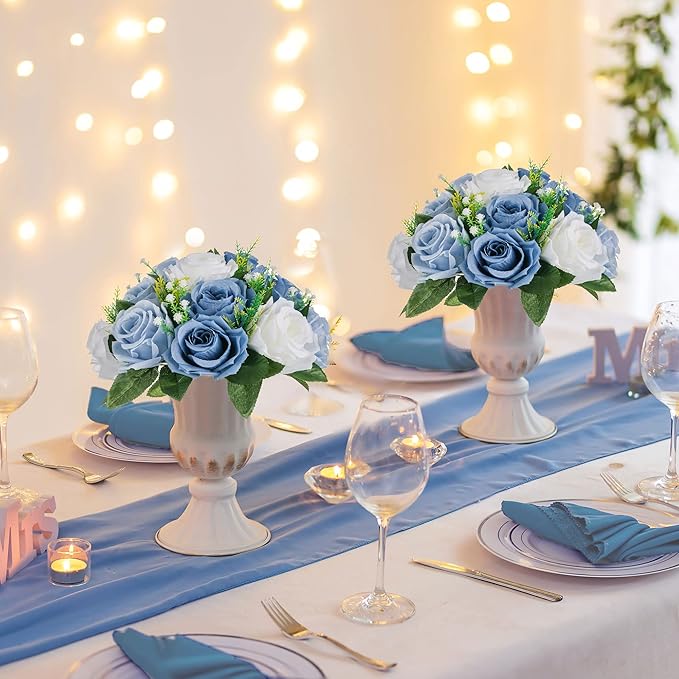 Sziqiqi Blue Flowers Artificial for Decoration Silk Kissing Balls for Wedding - Artificial Flower Ball Center Pieces Decoration for Table Floral Arrangement