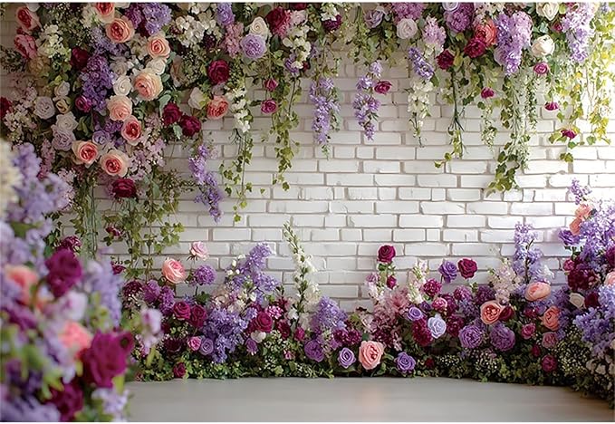 Baocicco Flower Brick Wall Backdrop 20x10ft Rose Flowers Photography Backdrops Baby Shower Bridal Shower Party Decorations Kids Adults Portraits Birthday Wedding Banner Supplies Props Video Studio