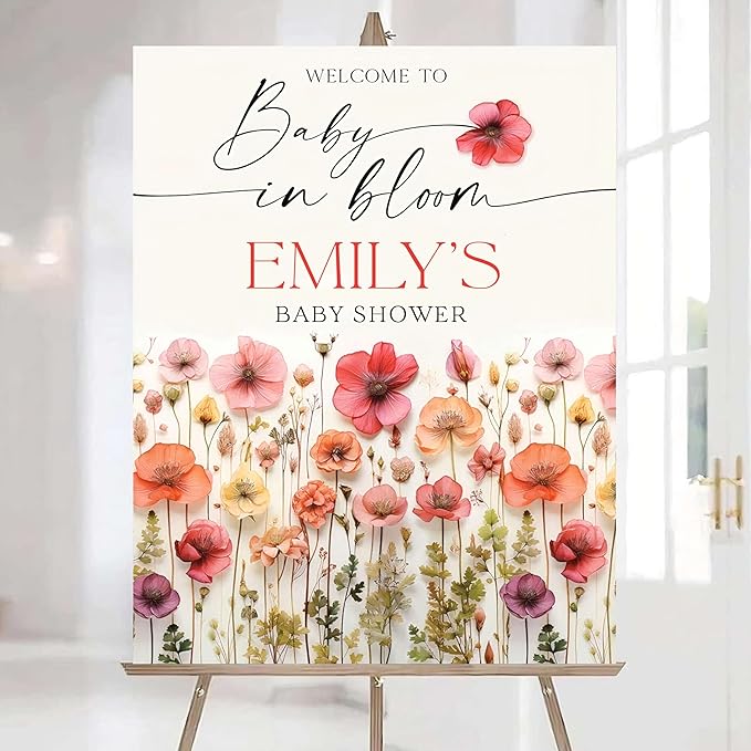 Editable Wildflower Baby Shower Welcome Sign, Personalized Boho Floral Baby Shower Sign, Spring Flowers Theme, Elegant Flower Decorations, Custom Name Signage for Boy or Girl #1