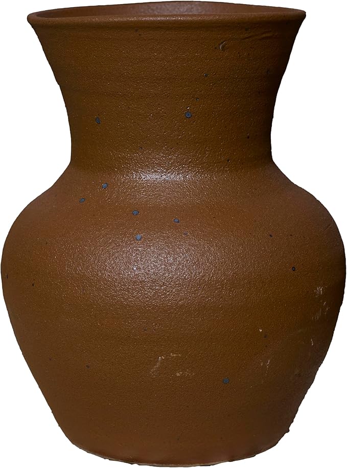 6.3IN Rustic Farmhouse Ceramic Vase Home Decor,Handmade Vintage Stoneware Clay Pottery Terracotta Textured for Modern Farmhouse, Living Room, Office Desk Table Shelf(Dark Brown)