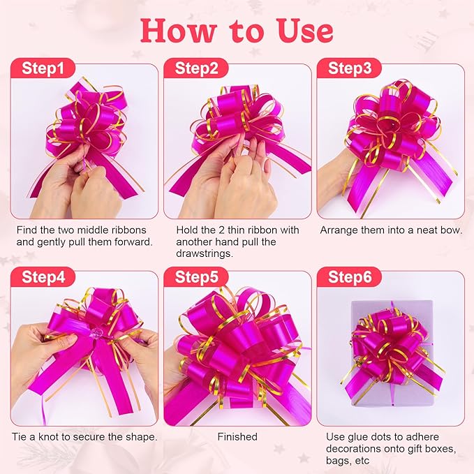 24PCS 6 Inch Large Pull Bows,12 Colors Bow for Gift Wrapping,Reusable Birthday Ribbon Bow for Wrapping Boxes & Decorative Accents