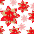 24 Christmas Glitter Artificial Poinsettia Flowers Xmas Poinsettia Artificial Wedding Flowers Decorations Xmas Tree Ornaments with Clips for Party Favors, 6 Inch, 4 Inch, 3 Inch (Red and Gold)