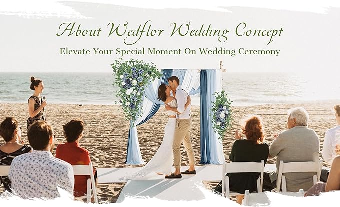 Wedding Arch Flowers with Drapes Kit (Pack of 5) - 2pcs Artificial Dusty Blue & Cream Deluxe Swag with 3pcs Hanging Drapes for Wedding Ceremony Arbor Reception Backdrop Rose Floral Decorations