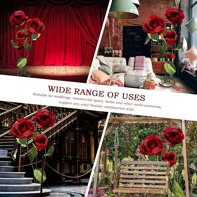 Giant Artificial Flower for Decoration, 3 Pcs Handmade Artificial Rose Flower for Wedding Birthday Easter Party Mother's Day Backdrop Decor Banquet Photography Props Shop Window Display (Red)