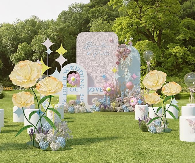 Giant Fake Flowers 5.77FT - Light Yellow Large Paper Flowers 3D Artificial Floral Wedding Decorations for Birthday Party Outdoor Banquet Event Home Backdrop Decor