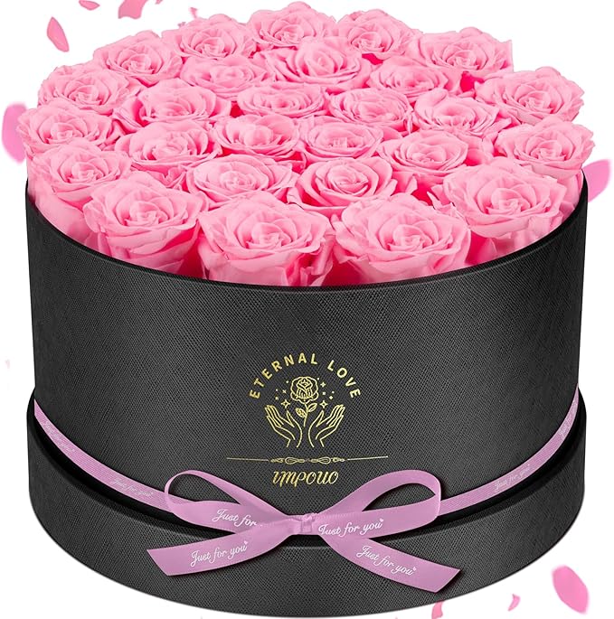 Forever Flowers, 27 Roses in A Box, Real Preserved Roses, Birthday Gift for Women, Anniversary, Mother's Day - Pink Rose