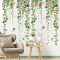4 Sheets Green Plants Flower Wall Decals Hanging Vine Green Leaves Wall Stickers Watercolor Pink Flowers Wall Art Nature Removable Peel and Stick Wallpaper for Kids Bedroom Nursery Home Decoration 21