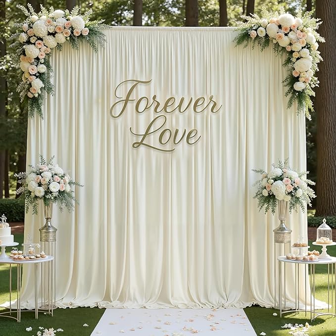 gogoparti 20ft x 12ft Ivory Wrinkle-Free Backdrop Curtain for Wedding Parties, Thick Polyester 4 Panels 5x12ft for Wedding Birthday Baby Shower Halloween Photography Party Background