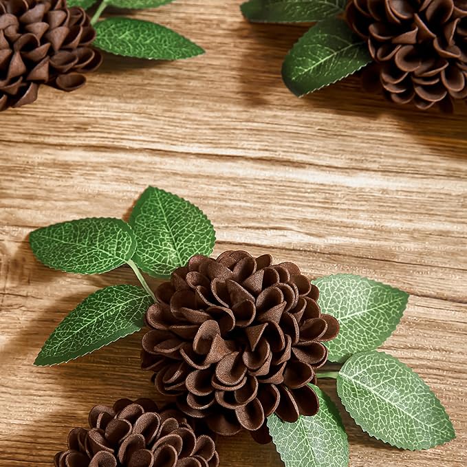 Artificial Flowers, 100pcs Artificial Rose for DIY Bouquets Arrangement, Brown Dahlia Flowers Foam Fake with Stems for Wedding Shower Party Floral Arrangements Tables Home Decorations