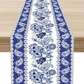 Blue Paisley Table Runner, Rustic Blue Bohemian Damask Exotic Flower Cafe Table Center Decor for Home Kitchen Dining Patio Holiday Party Indoor Outdoor Table Decorations 13x36 inch
