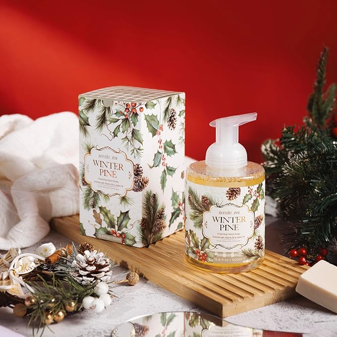 ROMIIE ZOI Christmas Foaming Hand Soap with Gift Box- Winter Pine, Infused with Sweet Pine- 500ml/ 16.8oz