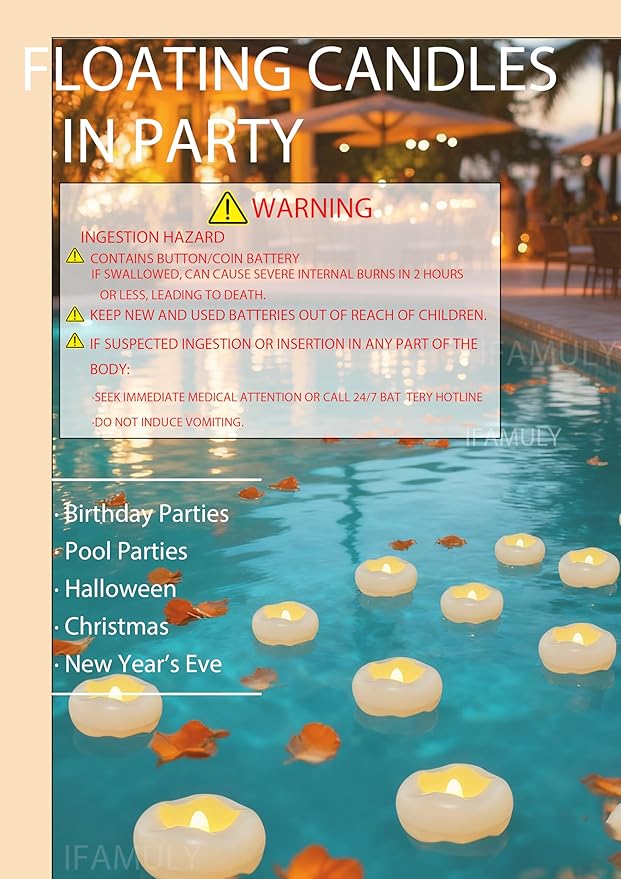 Floating Candles, 24 Packs 2.3 Inch Flameless LED Candle, 160+ Hour Battery Operated Waterproof Tealights for Wedding Centerpieces Marriage Proposals Pool Party Cylinder Vases Spa Christmas New Year