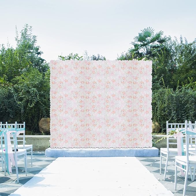 16"x 24" Artificial Flower Wall Panels,Flower Wall Mat Silk Flower Panels for Outdoor Garden Backyard Fence Fence Privacy Screen and Indoor Wall Decor(20Pcs Light Pink+White)