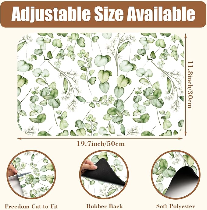 Eucalyptus Leaves Dish Drying Mat for Kitchen Counter Bar Mat Hide Stain Absorbent Rubber Backed Coffee Mat Coffee Maker Espresso Machine Accessories 11.8 x 19.7 Inch