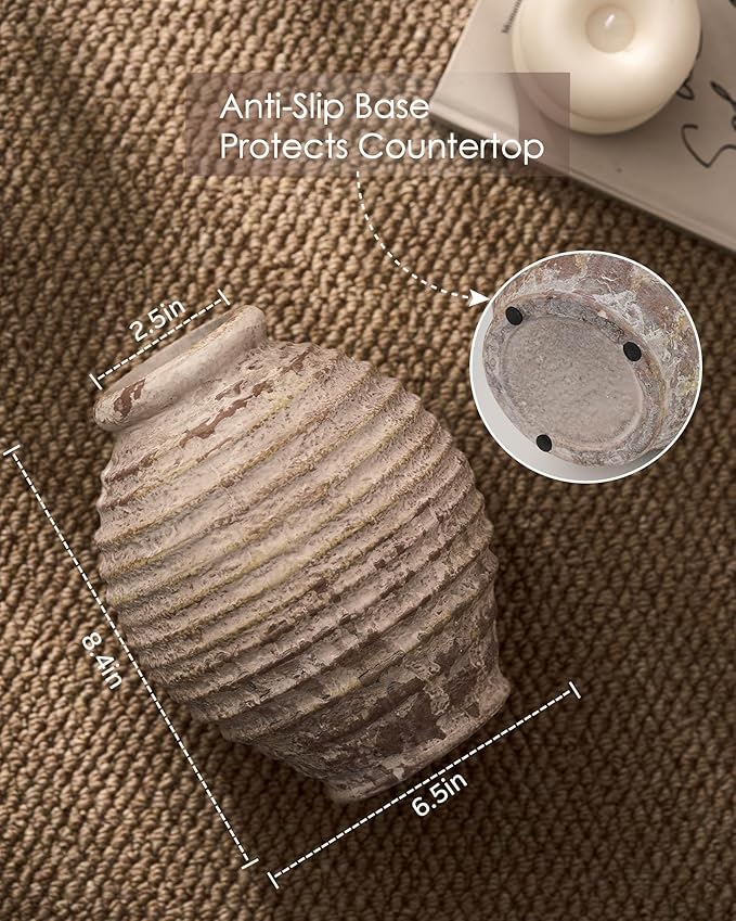 Ceramic Rustic Vase for Decor - 8.4Inch Farmhouse Vases - Decorative Vase for Home Decor, Boho, Wabi-sabi - Oatmeal Milkshake