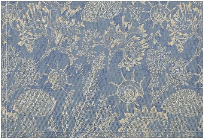 Nautical Themed Placemats Beach Coastal Coral Starfish Shell Art Printed Dining Table Mats Set of 4 for Restaurant Home Kitchen Holiday Picnic Party Decor 12x18in