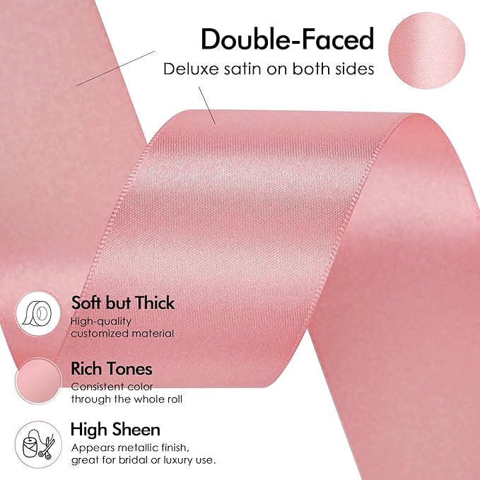 MEEDEE Blush Satin Ribbon 1-1/2 Inch Blush Pink Ribbon Lux Double Faced Satin Ribbons by 50 Yards Polyester Satin Ribbons for Crafts, Weddings, Flower Bouquet, Holiday Decorating