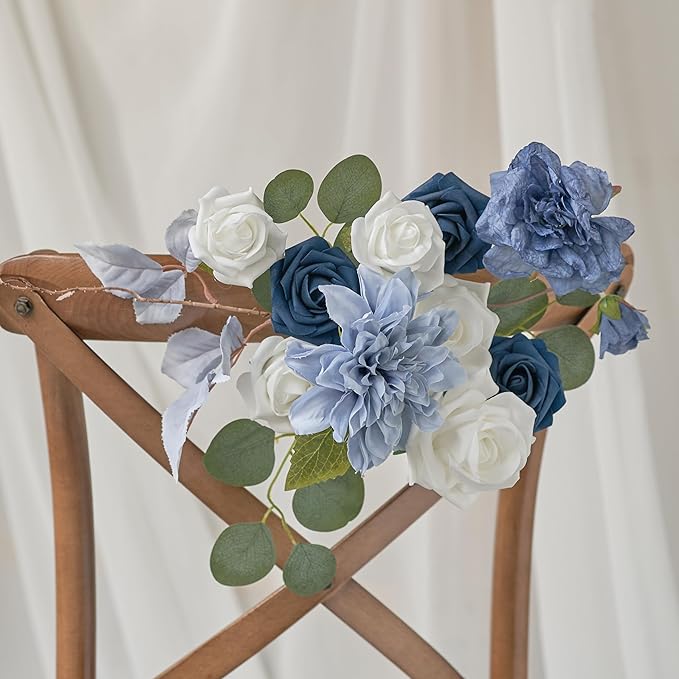 Artificial Flowers, Artificial Rose 25pcs for DIY Wedding Bouquets Centerpieces Arrangements, Navy Blue Foam Roses with Stems for Bridal Shower Party Home Decorations