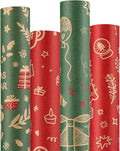 Anvure Christmas Wrapping Paper (4 Rolls: 147.24 sq. ft. ttl.) Kraft Set Featuring Santa Claus, Snowman & Xmas Presents, Red & Green Holiday Designs for Gift Wrap 29.92 Inch X 14.76 Feet Per Roll