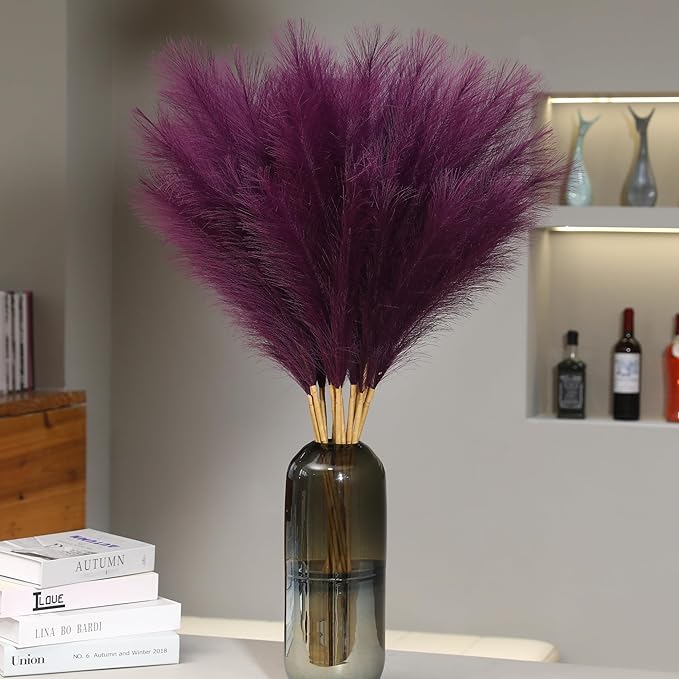9 Stems Purple Pampas Grass - 38 Inch Tall Faux Pompous Grass Decor, Big Artificial Pompas Floral for Vase Filler, Wedding, Party and Home Decor (Purple)