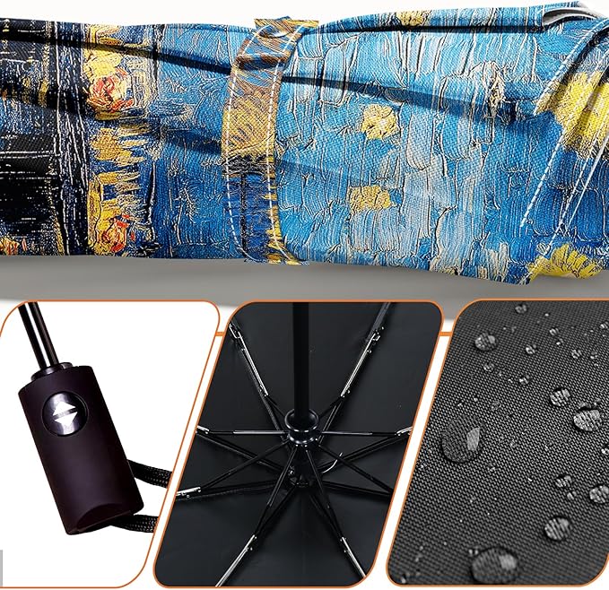 Small Compact Travel Automatic Folding Umbrella for Women, Portable Lightweight, Rain, Wind, UV Sun Shade