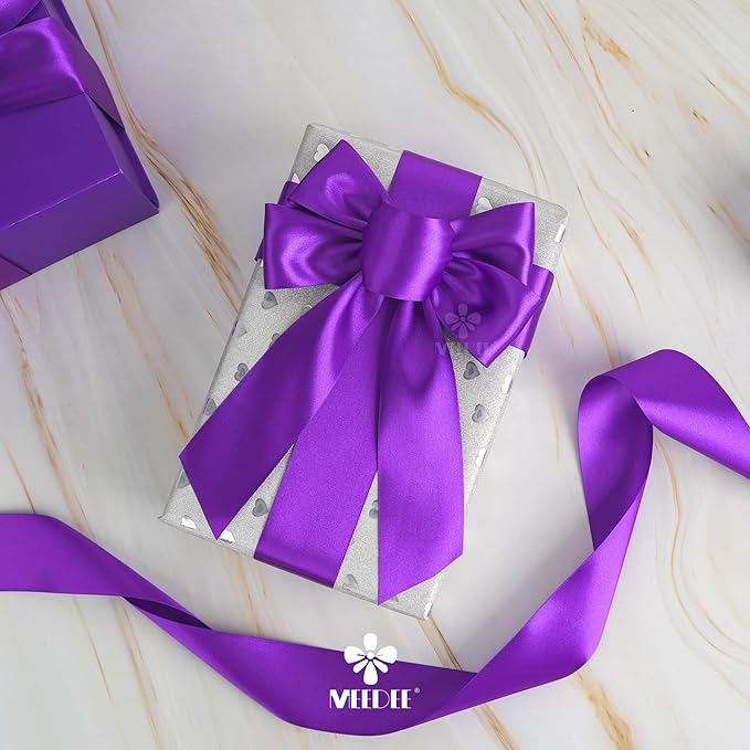 MEEDEE Purple Satin Ribbon 2 Inch Purple Ribbon Lux Double Faced Ribbons by 25 Yards Silk Satin Ribbons for Gift Wrapping, Weddings, Flower Bouquet, Holiday Decorating