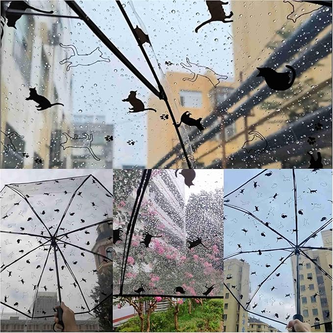 clear small umbrella for rain, cat plastic girl Transparent umbrellas for women, cute folding travel automatic umbrellas adult