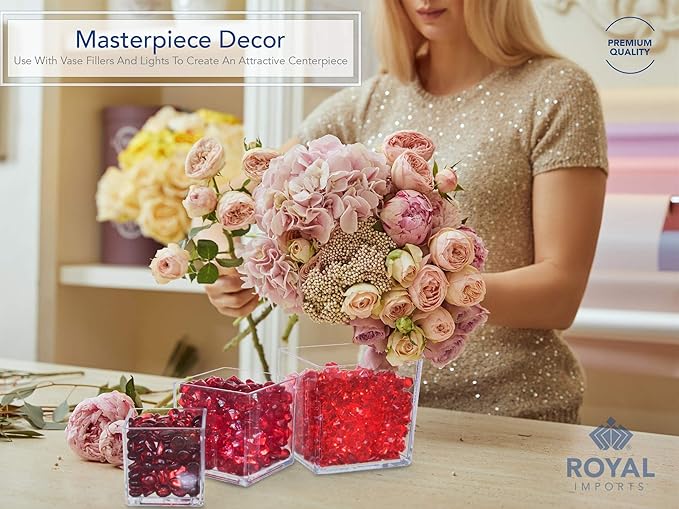 Royal Imports Flower Acrylic Vases Cubes, Decorative Centerpiece for Home or Wedding, Non Breakable Plastic, 6x6 - Clear