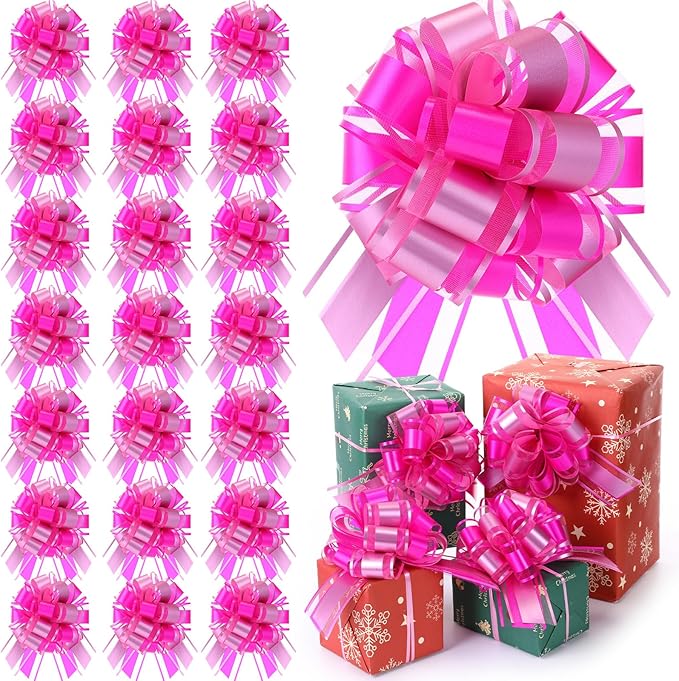 WILLBOND 20 Pieces 6 Inch Pull Bows Gift Wrapping Ribbon Pull Bows for Christmas Wedding Baskets Valentine Multicolor Wrap Accessory for Gift Present Holiday Decor(Pink Mixed Purple)