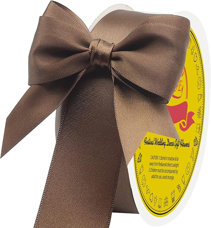Double Face Brown Satin Ribbon 1-1/2 inch X50 Yards Polyester Brown Ribbon for Gift Wrapping Very Suitable for Weddings Party Invitation Decorations and More