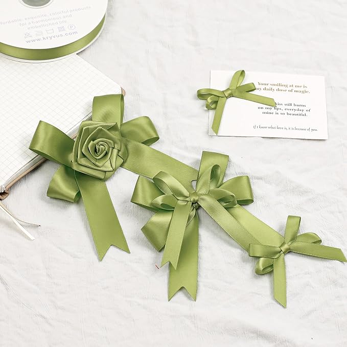 Moss Green Satin Ribbon, Double Faced 3/8 Inch X 25 Yards Moss Green Ribbon, Premium Satin Ribbon for Gift Wrapping, Crafts, Hair Bow Making, Sewing, Flower Bouquet, Wedding Party Decor