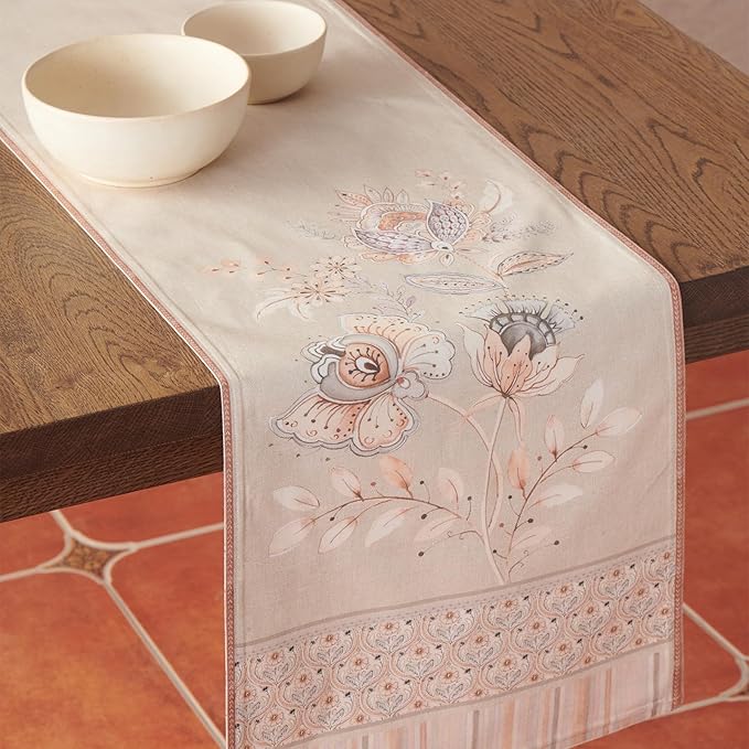 Maison d' Hermine Tablerunner 100% Combed Cotton Premium Table Runner Decorative Table Covers, Dining, Wedding, Banquet, Buffet, Society Florals, Double Layer - (14.50"x108")