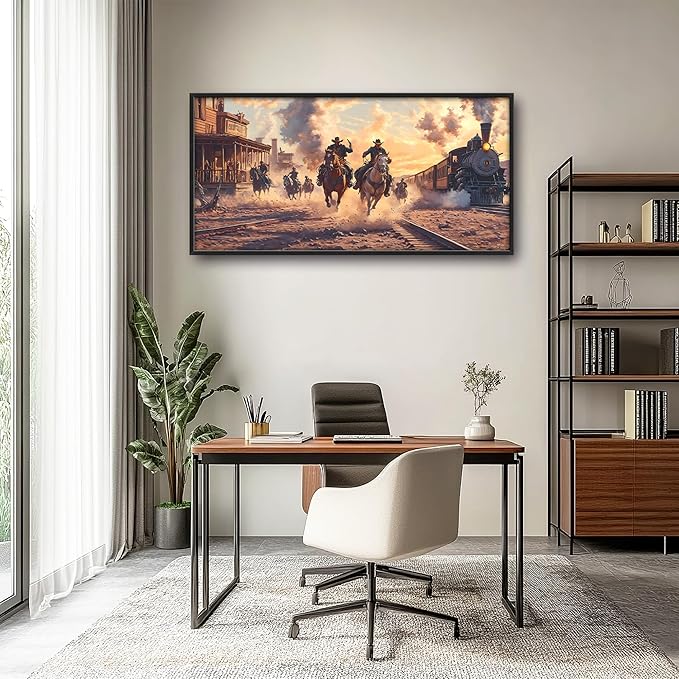 Western Coyboys Large Wall Art Framed Wall Decor for Living Room Western Vintage Pictures Oversized Canvas Print Painting Modern Extra Large Framed Artwork for Bedroom Office 60"x30"