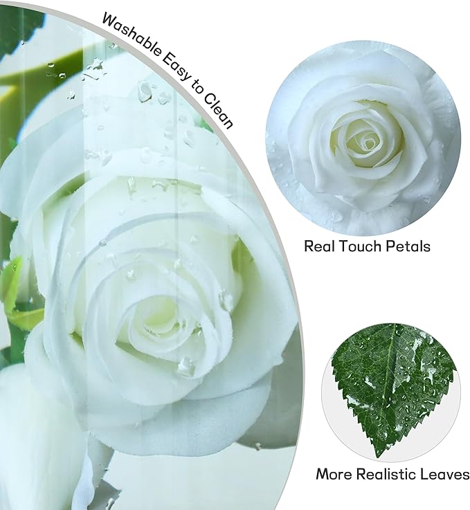 White Fake Flowers for Wedding Decor,Realistic Artificial Flowers Indoor 5 Bouquets（15 Heads） for Room Decor,Real Touch Fake Roses for Bathroom Garden Kitchen Cake Bride Centerpieces Backdrop Decor