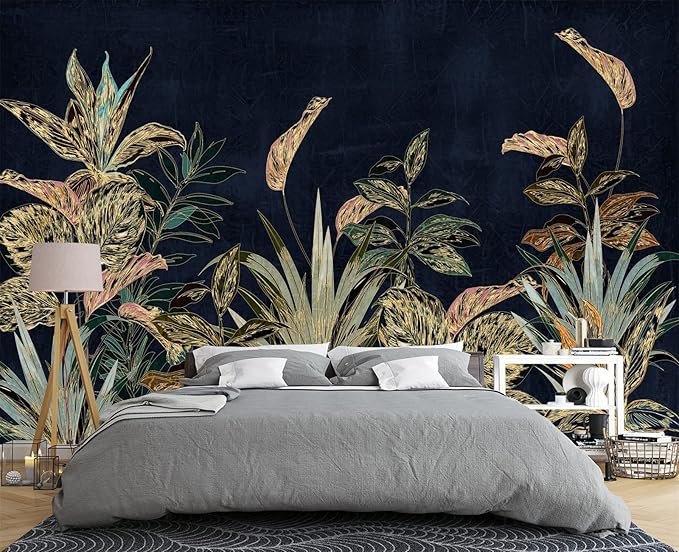 Tropical Plant Flowers and Leaves Wallpaper for Bedroom 103" x 69"