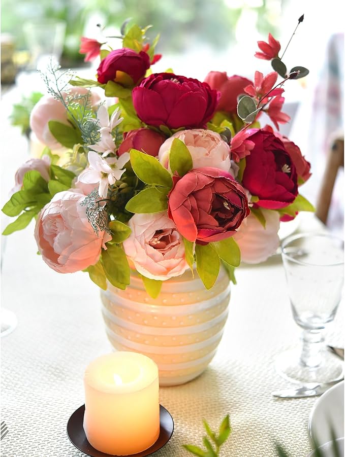 FiveSeasonStuff Burnt Pink and Dusty Pink Vintage Artificial Peonies Silk Flowers and Hydrangeas for Wedding Bridal Home Decor – Beautiful Floral Centerpiece Bouquet (Fireside Romance)
