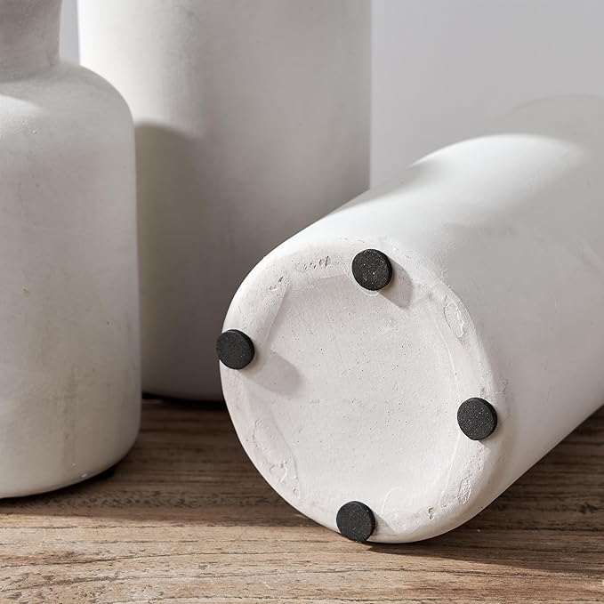 LUKA Ceramic Vase Set of 3,Decorative Terracotta Vases for Home Decor,Rustic Pottery Vase for Your Bedroom,Office,Living Room,Fireplace,Bookshelf （10+7.5+5 Inch） (Antique-White)