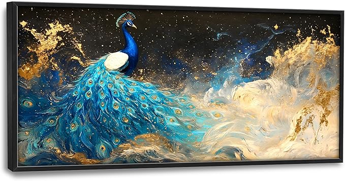 Peacock Large Wall Art Framed Gold Wall Decor for Living Room Mountain Peacock Pictures Oversized Canvas Print Painting Modern Extra Large Framed Artwork for Bedroom Office Home Decor 60"x30"