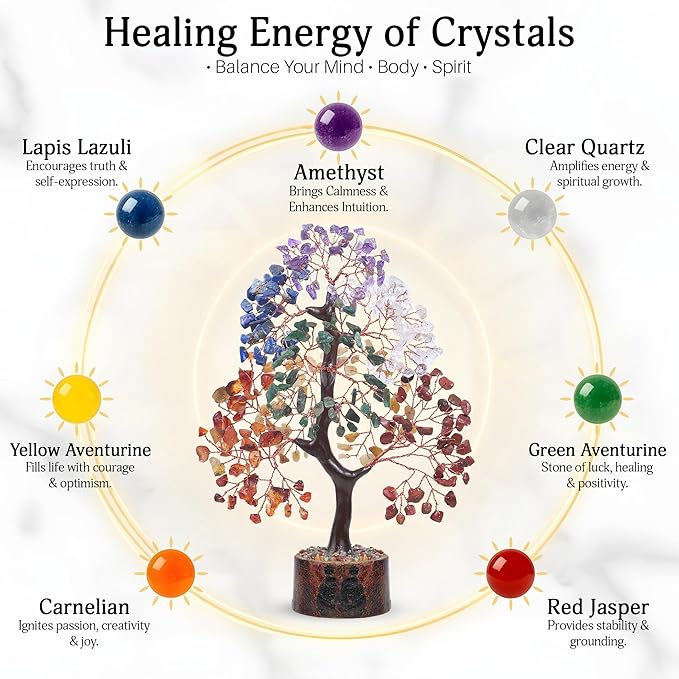 7 chakra tree of life crystal tree, home decor living room decor aesthetic office decor , birthday gifts for women , birthday gifts for mom , retirement gift for woman , crystals and healing stones