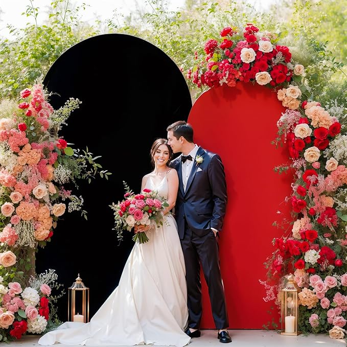 Black Red Arch Backdrop Cover Set of 2 Spandex Arch Covers 7.2 and 6ft Wedding Arch Stand Cover Bridal Baby Shower Photo Stretchy Backdrop Arch Cover Birthday Party Arch Covers