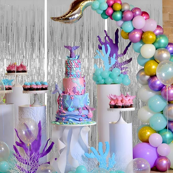 Keyali 3 Pack 3.3 * 8.3 ft Foil Curtain Metallic Tinsel Fringe Curtains Photo Booth Props Backdrop for Birthday Wedding Engagement Baby Shower Christmas Holiday Celebration Partyl,Silvery