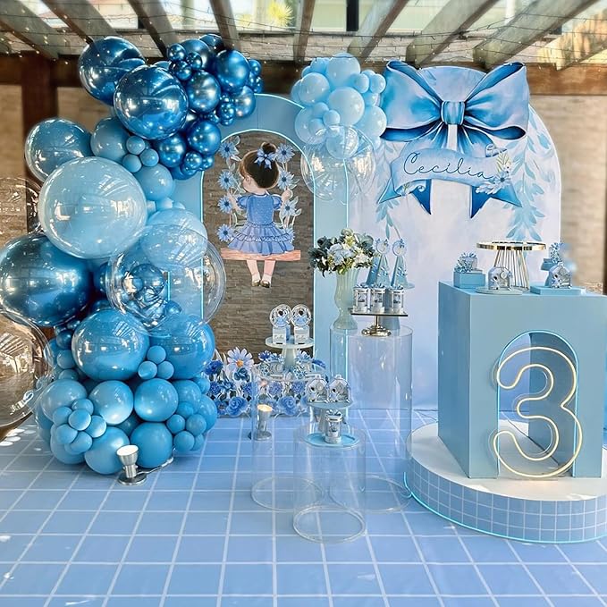 Blue Balloon Set 60Pcs 12 Inch Metallic Chrome Pearl Light Blue Latex Balloons Macaron Baby Helium Balloon for Birthday Baby Shower Winter Wedding Blue Party Decorations