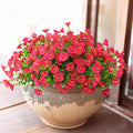 16 Bundles Artificial Flowers Outdoor Spring Summer Decoration Fake Silk Colorful Daisy Eucalyptus Realistic UV Outside Faux Plants for Garden Porch Window Box Home Decor Morning Glory Rose Red
