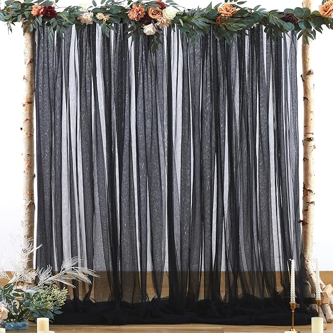 Black Backdrop Curtain Sheer Tulle Backdrop Curtain for Birthday Party Baby Shower Wedding Black Drapes for Backdrop for Photo Booth Photography Background Decorations 2 Panels 5ft X 10 ft