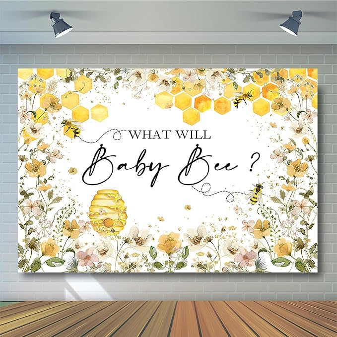 Avezano Baby Gender Reveal Backdrop - Honeycomb Bee Theme Party Decorations Banner (5x3ft)