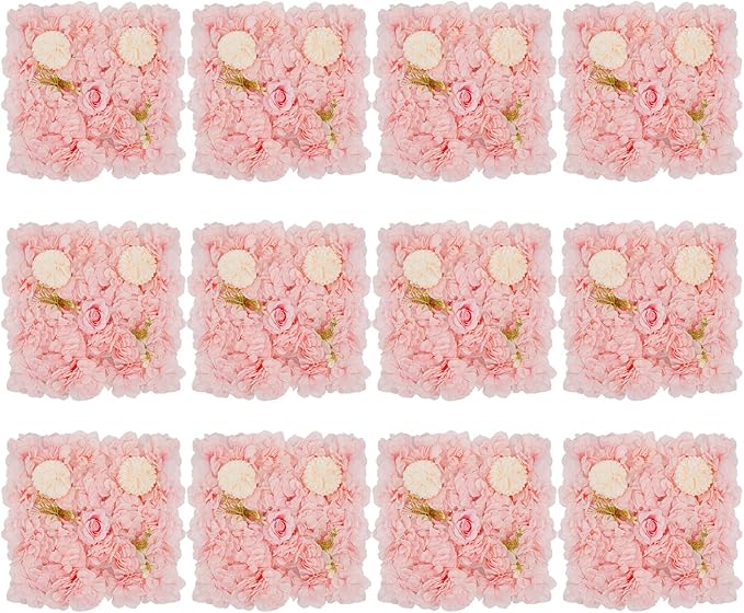 12 Pack Flower Wall Panels, Pink Floral Wall Backdrop, Artificial Flower Wall Decor 15 15, Rose 3d Flower Wall Background Party Panel Decorations for Wedding, Party, Anniversary, Indoor, Outdoor