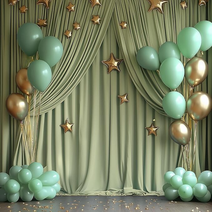30x10ft Wrinkle Free Sage Green Backdrop Curtain for Parties Soft Fabric Drapes Wedding Curtain Backdrop for Birthday Party Decorations Background for Photography 5x10ft, 6 Panels