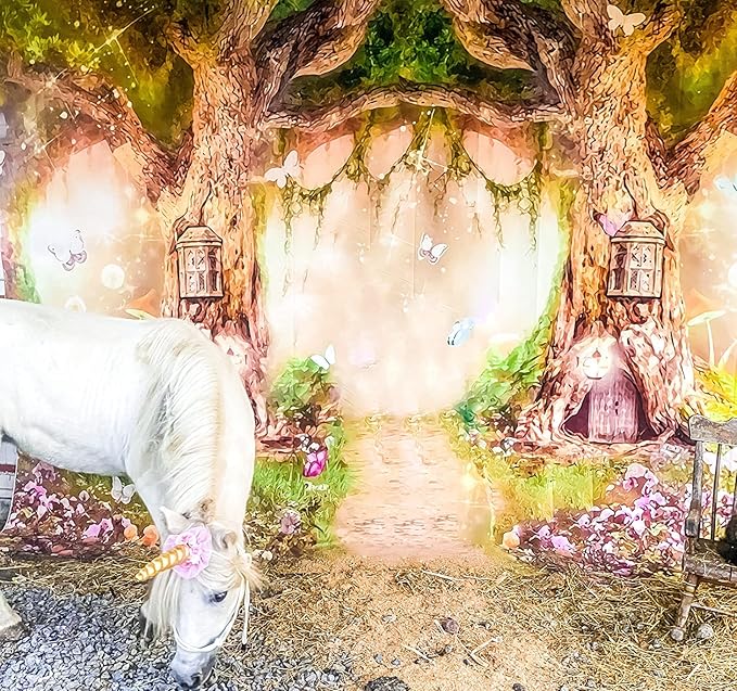 Leowefowa 8x6ft Jungle Forest Backdrops Fairytale Spring Enchanted Forest Dreamland Flowers Butterflies Photography Background for Baby Shower Kids Jungle Safari Birthday Party Photoshoot Studio Props