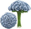 Artificial Rose Flower Artificial Flowers Flower with Long Stem Silk Roses Bouquet for Wedding Bridal Shower Party Home Decoration (Dusty Blue, 30 Pcs)